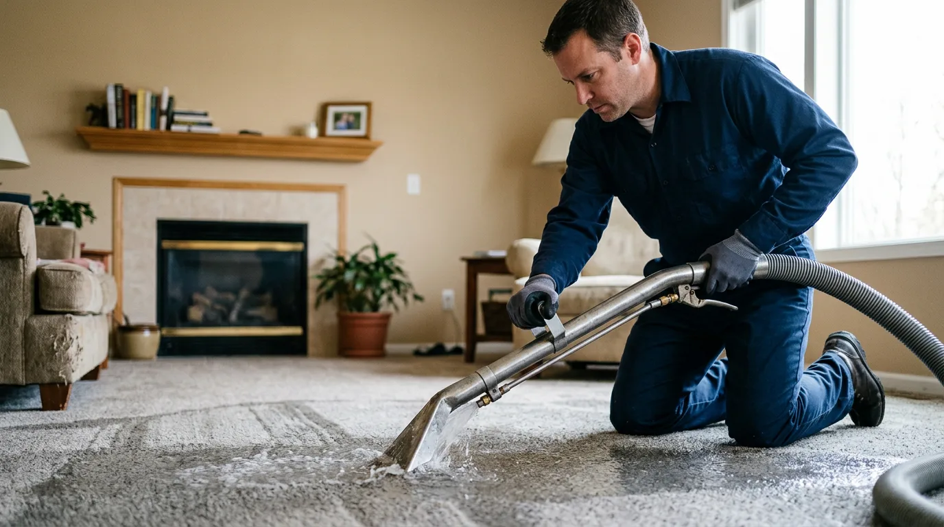 Water damage restoration technician working near Burket, IN